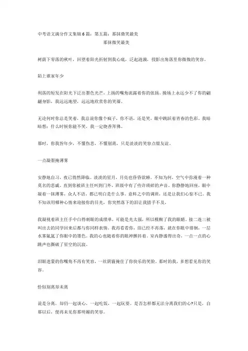 中考语文满分作文集锦6篇：第五篇：那抹微笑最美