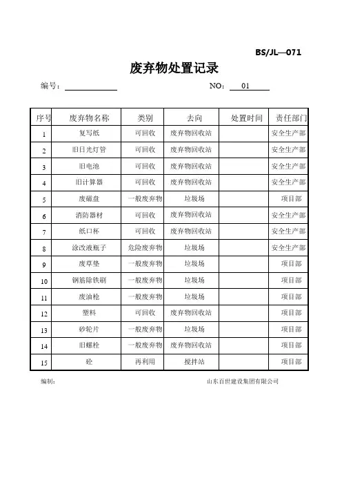 废弃物处置记录