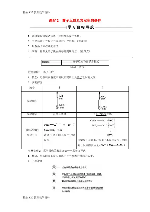 【配套K12】[学习]2018版高中化学 第二章 化学物质及其变化 第2节 离子反应 课时2 离子反