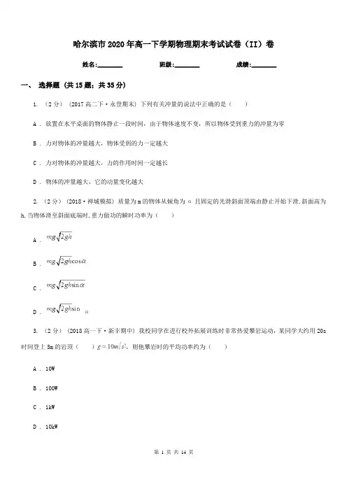 哈尔滨市2020年高一下学期物理期末考试试卷(II)卷(考试)