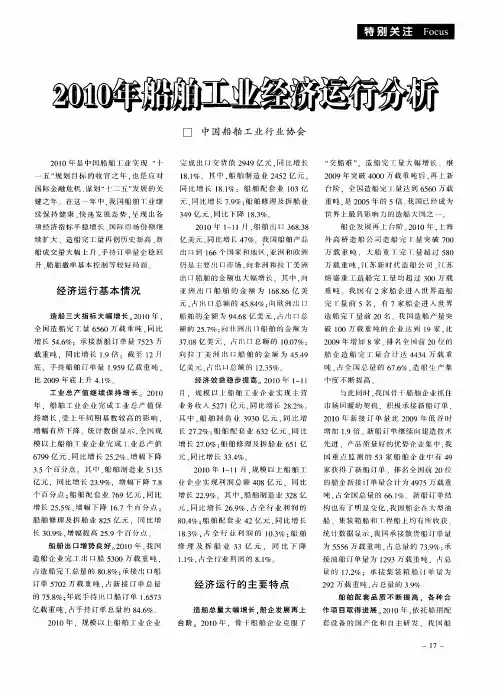 2010年船舶工业经济运行分析