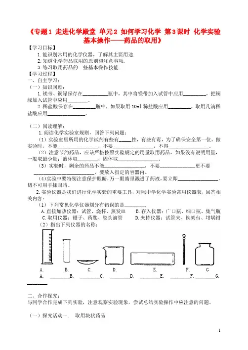 湖北省孝感市孝南区肖港初级中学九年级化学上册《专题1 走进化学殿堂 单元2 如何学习化学 第3课时 