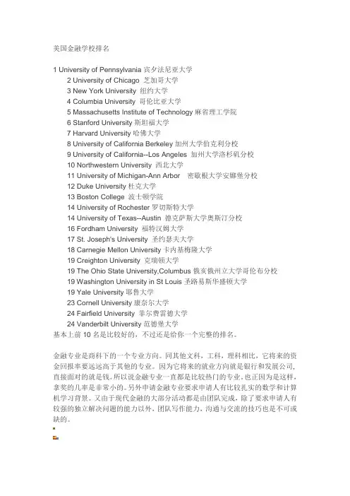美国金融学校排名