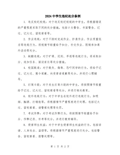 2024中学生违纪处分条例