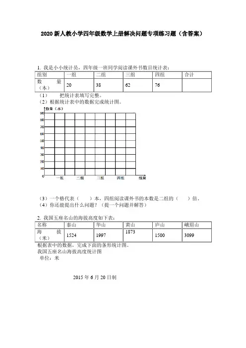 2020新人教小学四年级数学上册解决问题专项练习题(含答案)