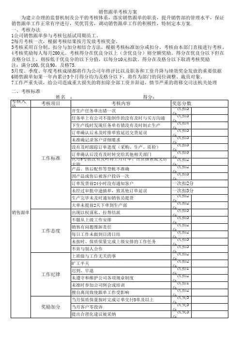 全员绩效考核方案 - 销售跟单
