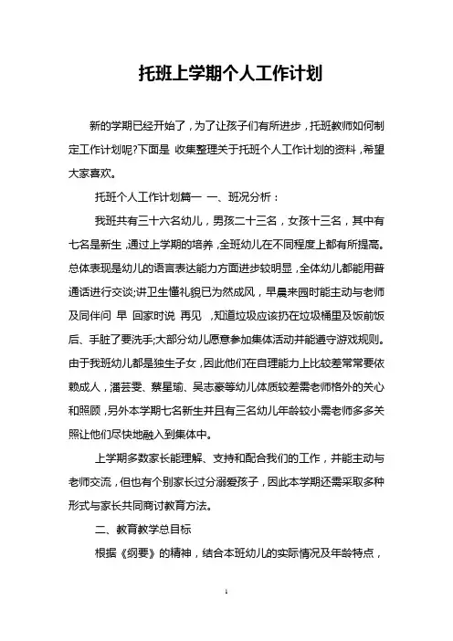 托班上学期个人工作计划