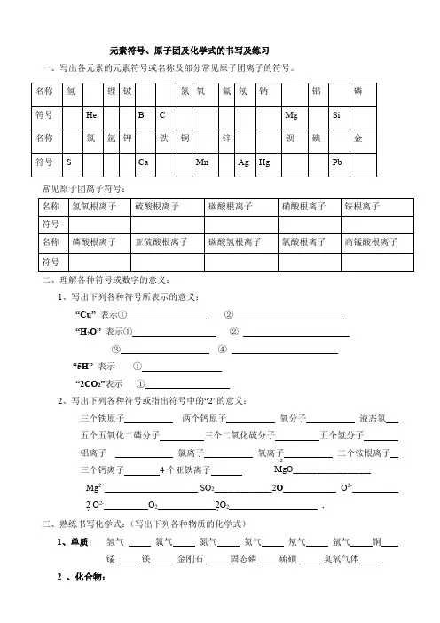元素符号、原子团及化学式的书写及练习(3)