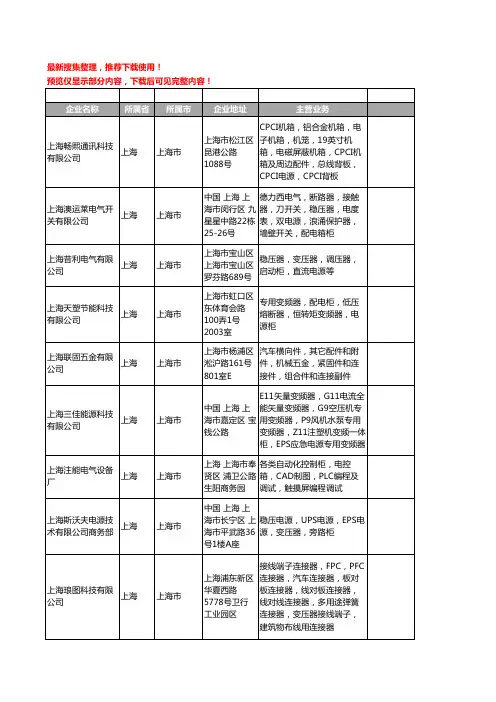 新版上海市电源柜工商企业公司商家名录名单联系方式大全268家