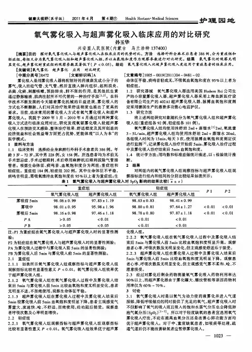 氧气雾化吸入与超声雾化吸入临床应用的对比研究