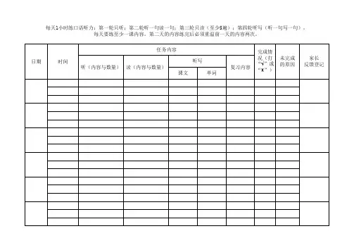 英语日学习计划安排表格模板