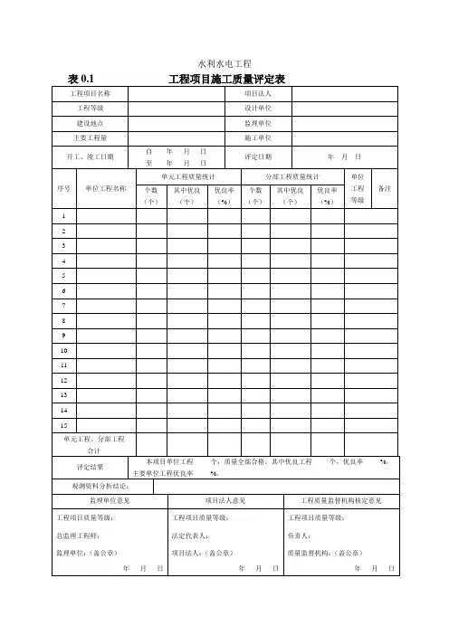 水利水电工程质量评定通用表格