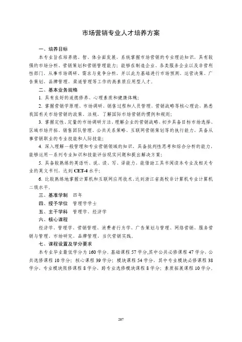 市场营销专业人才培养方案 2