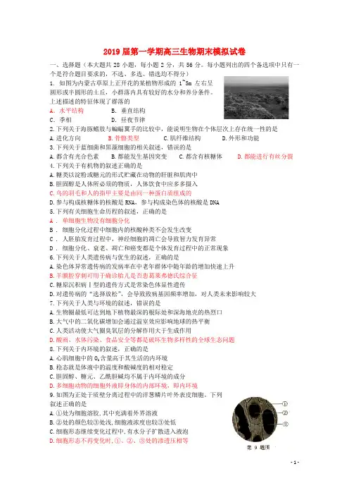 浙江省杭州市富阳区新登中学2019届高三生物上学期期末模拟试题(含答案)
