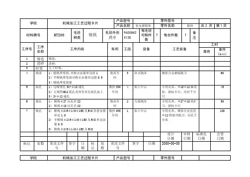 箱体加工工艺过程卡片