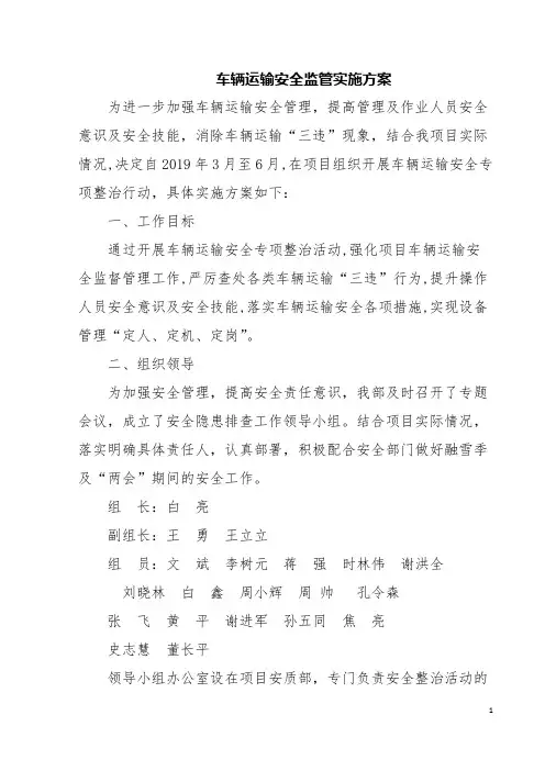 车辆运输安全监管实施方案