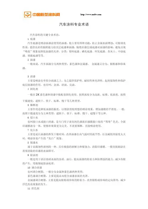 汽车涂料专业术语