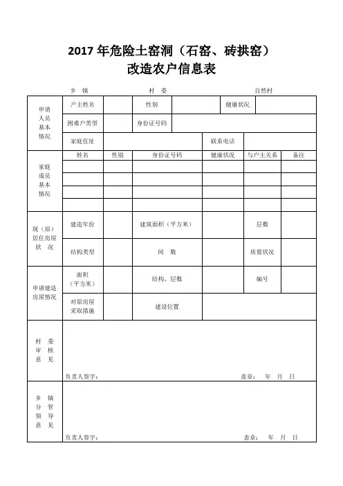 农村危房改造申请表格