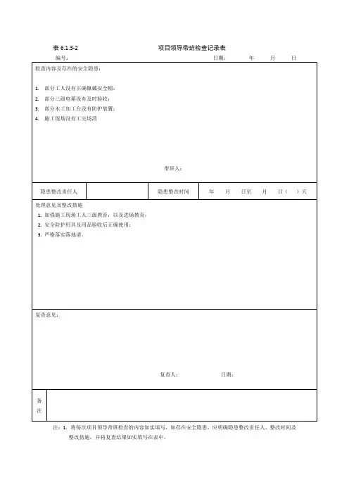 项目领导带班检查记录表