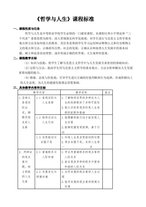 中职《哲学与人生》课程标准