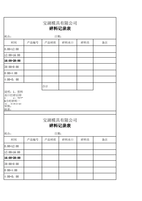 注塑碎料记录表