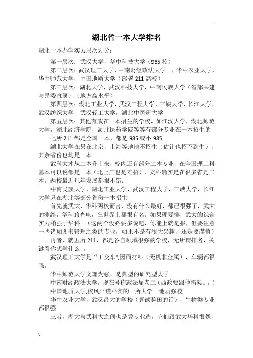 湖北省一本大学排名