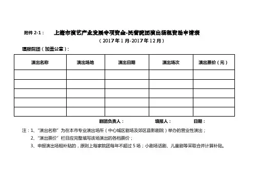 上海民营文艺表演团体发展扶持资金演出场租补贴申请表