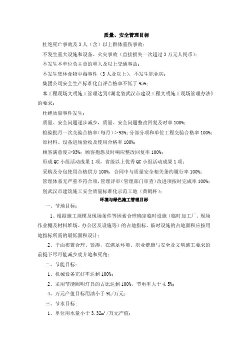 质量安全管理目标
