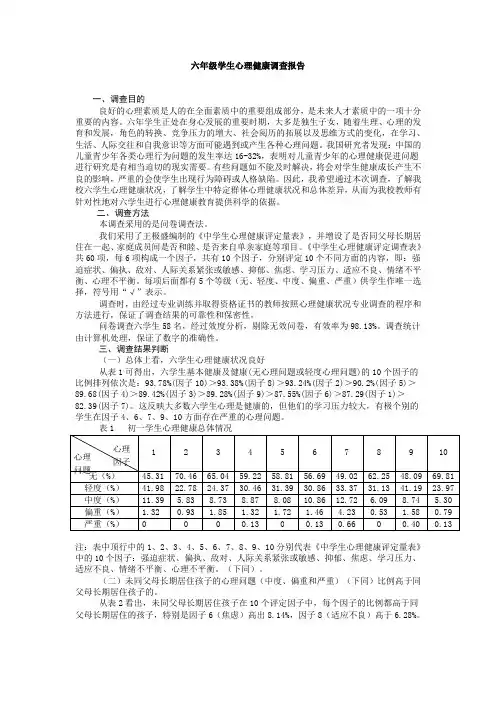 未成年人心理健康调查报告