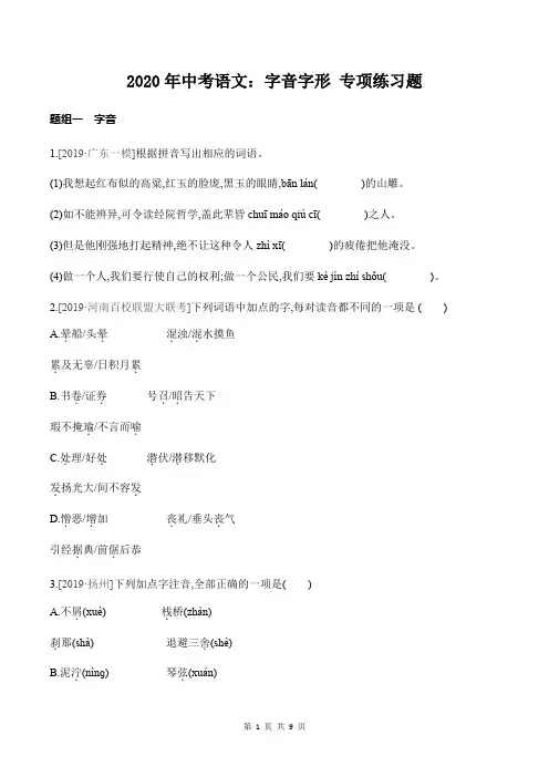 2020年中考语文：字音字形 专项练习题(含答案解析)