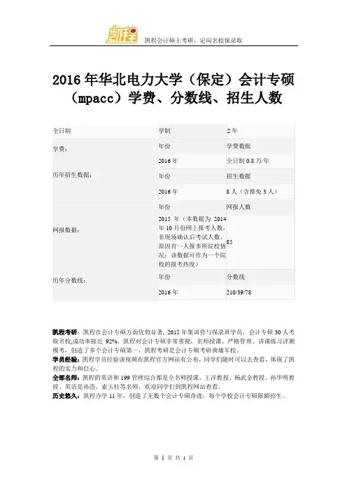 2016年华北电力大学(保定)会计专硕(mpacc)学费、分数线、招生人数