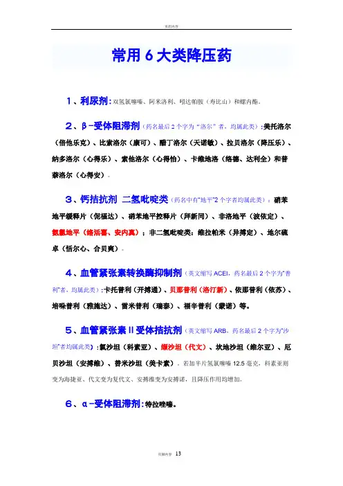 常用6大类降压药