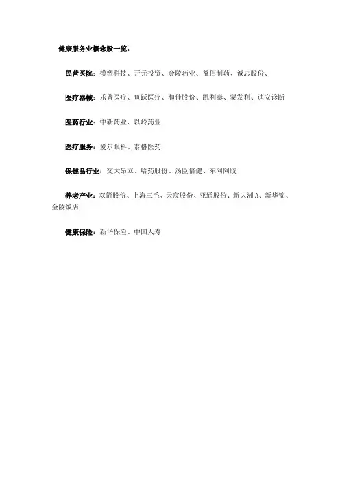 健康服务业概念股一览