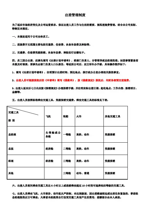 出差补助标准