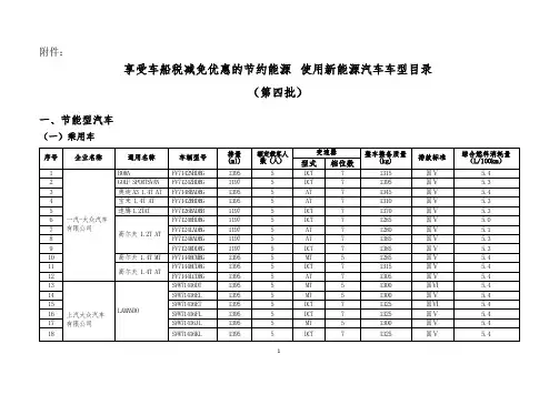 享受车船税减免优惠的节约能源 使用新能源汽车车型目录(第四批)