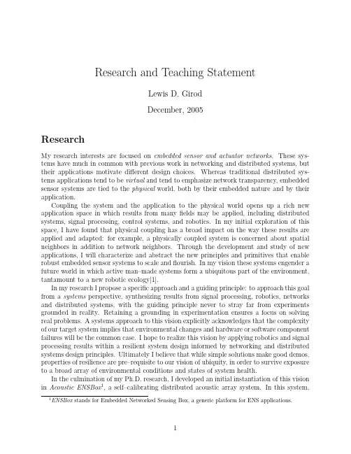 Research Research and Teaching Statement
