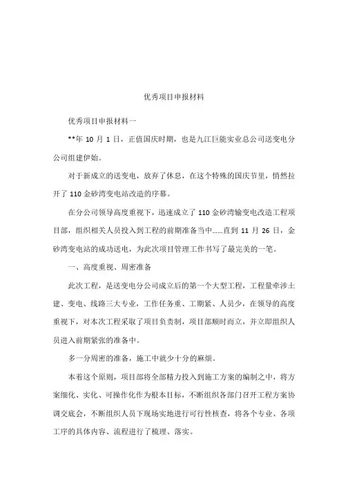 优秀项目申报材料