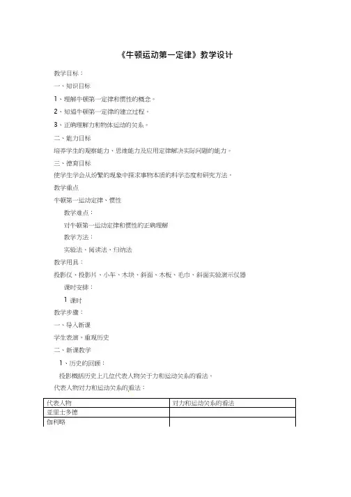 高中物理《牛顿第一定律(4)》优质课教案、教学设计
