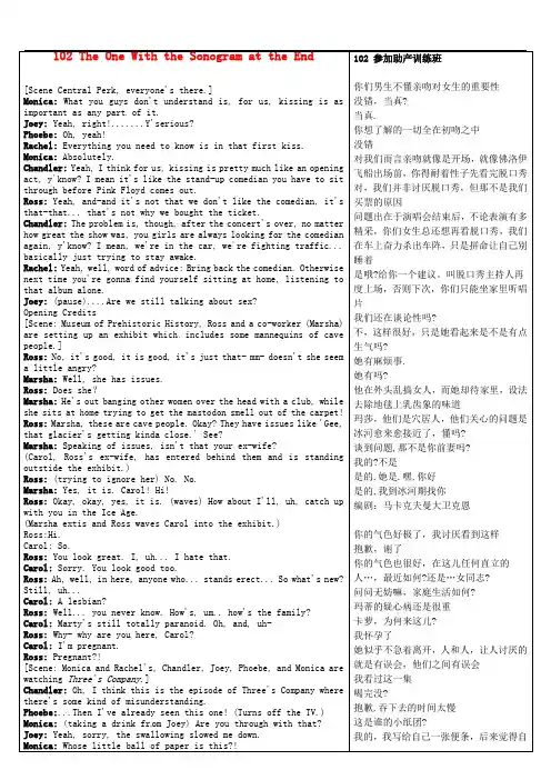 高中英语《Frinds老友记》第1季中英文对照完整剧本102 The One With the Sonogram at the End素材