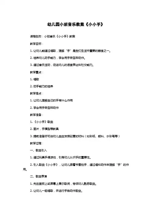 幼儿园小班音乐教案《小小手》