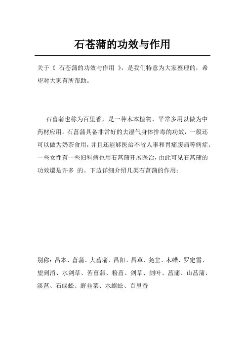 石苍蒲的功效与作用
