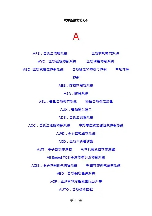 汽车系统英文缩写大全共24页word资料