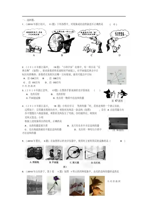 物理2010年中考试题分类汇编：光现象
