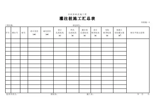 灌注桩施工汇总表