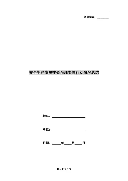 安全生产隐患排查治理专项行动情况总结