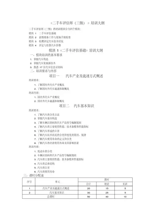 二手车评估师三级培训大纲