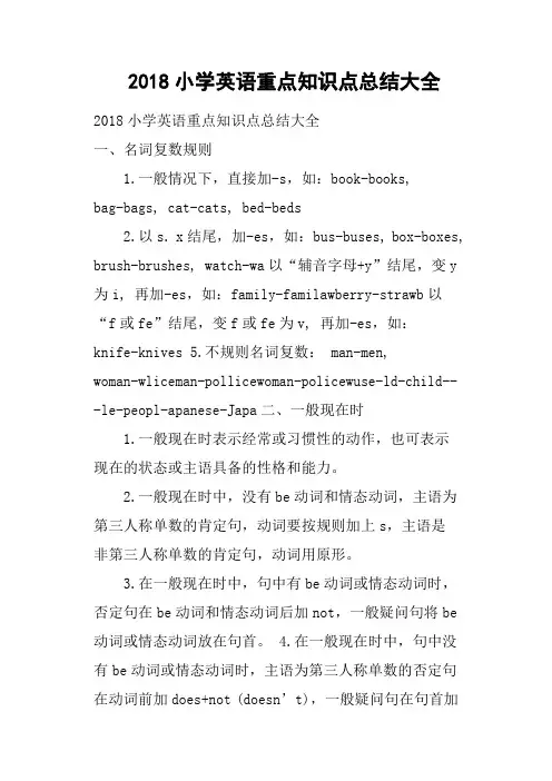 2018小学英语重点知识点总结大全