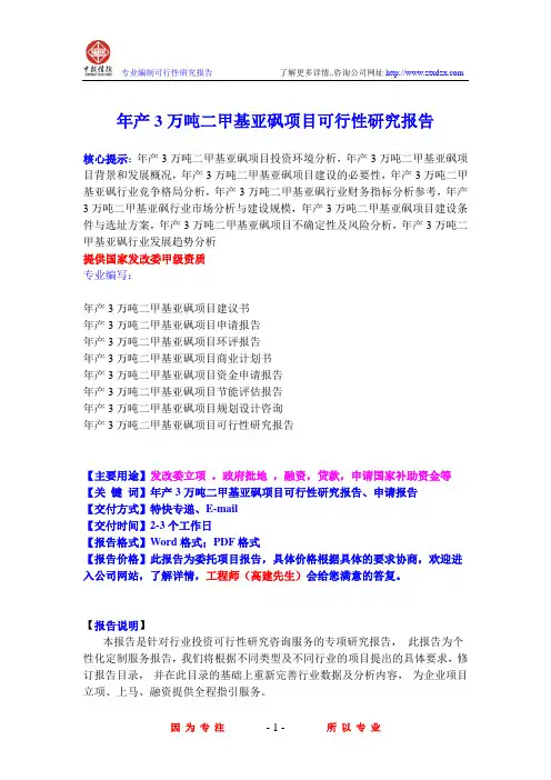 年产3万吨二甲基亚砜项目可行性研究报告