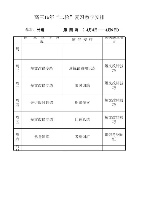 英语5每周复习教学安排