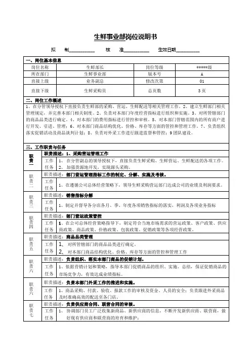 生鲜部长岗位职责